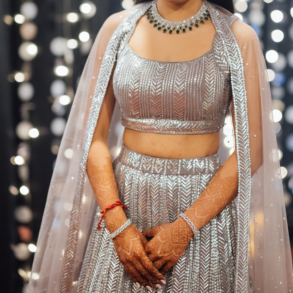 Frontier Raas Silver Lehenga